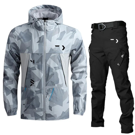 Camo Grey Speed Drying Fishing Jacket & Pants